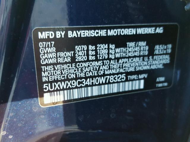 5UXWX9C34H0W78325 - 2017 BMW X3 XDRIVE2 BLUE photo 10