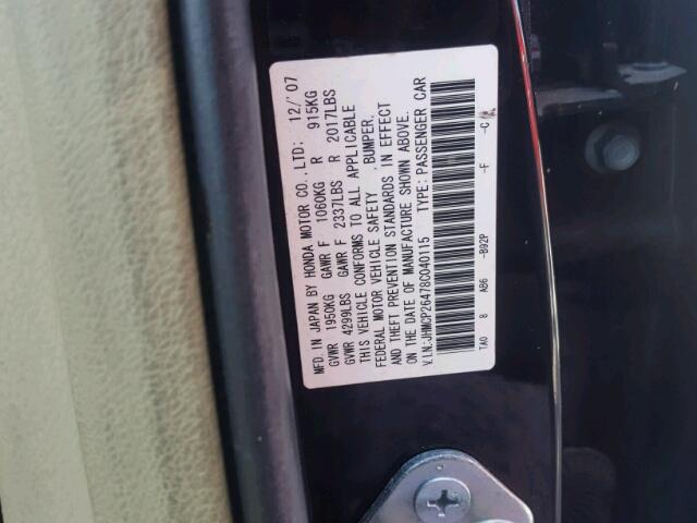 JHMCP26478C040115 - 2008 HONDA ACCORD LXP BLACK photo 10