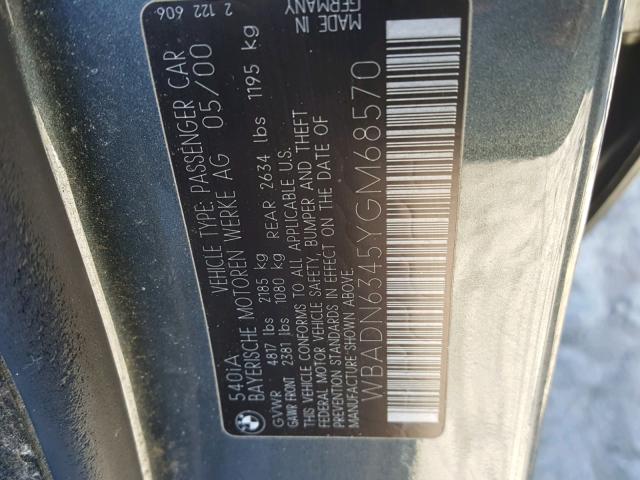 WBADN6345YGM68570 - 2000 BMW 540 I AUTO GRAY photo 10