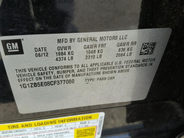 1G1ZB5E08CF377080 - 2012 CHEVROLET MALIBU LS GRAY photo 10