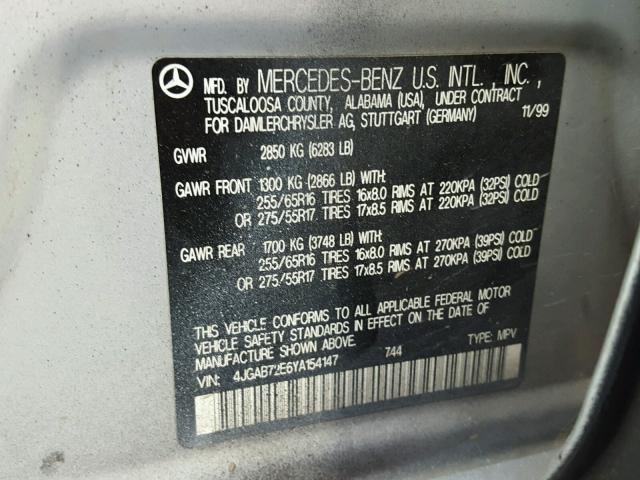 4JGAB72E6YA154147 - 2000 MERCEDES-BENZ ML 430 黑色 照片 10