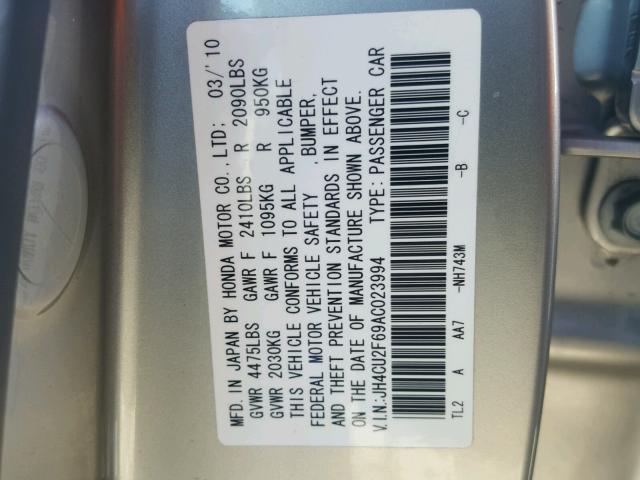 JH4CU2F69AC023994 - 2010 ACURA TSX GRAY photo 10