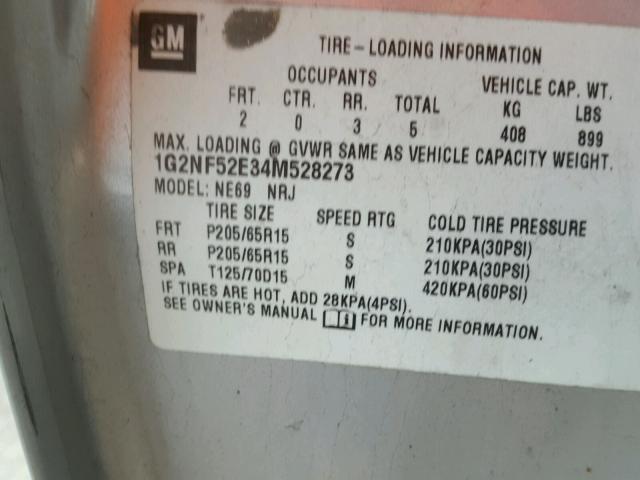 1G2NF52E34M528273 - 2004 PONTIAC GRAND AM S თაფლისფერი ფოტო 10