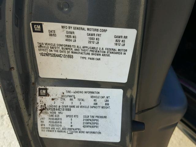 1G2NF52E44C131693 - 2004 PONTIAC GRAND AM S Boz foto 10