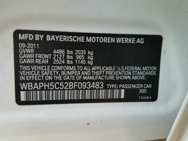 WBAPH5C52BF093483 - 2011 BMW 328 I SULE WHITE photo 10