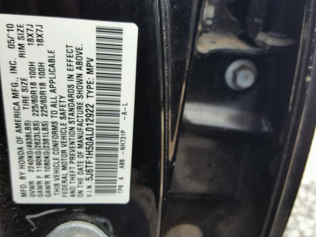 5J6TF1H50AL012922 - 2010 HONDA ACCORD CRO BLACK photo 10