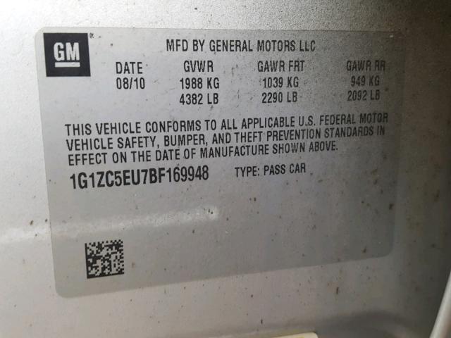 1G1ZC5EU7BF169948 - 2011 CHEVROLET MALIBU 1LT SILVER photo 10