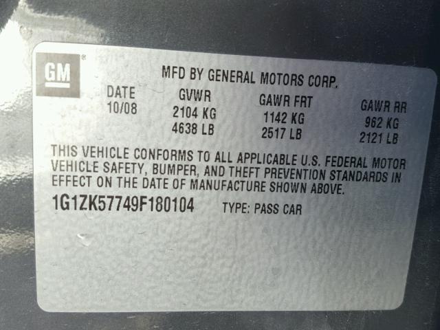 1G1ZK57749F180104 - 2009 CHEVROLET MALIBU LTZ GRAY photo 10