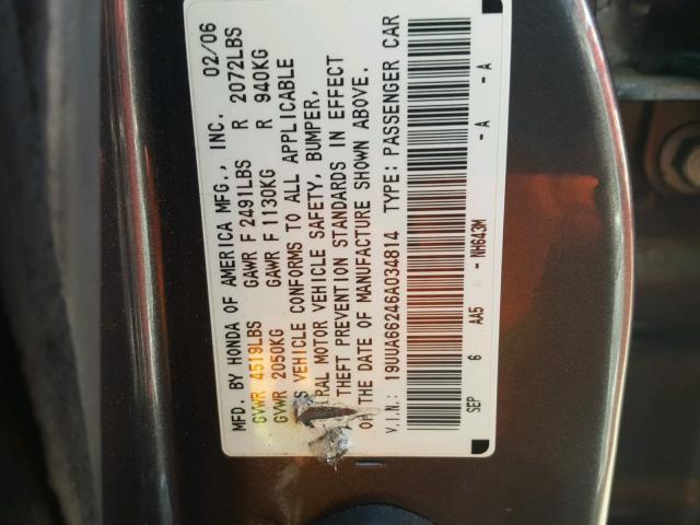 19UUA66246A034814 - 2006 ACURA 3.2TL GRAY photo 10