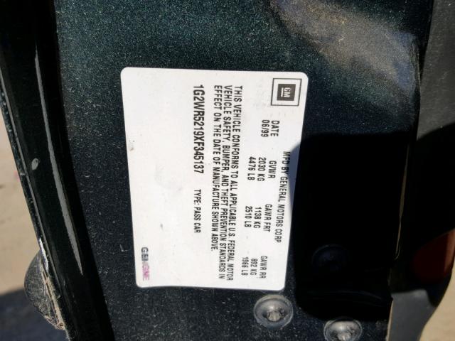 1G2WR5219XF345137 - 1999 PONTIAC GRAND PRIX Жасыл фото 10