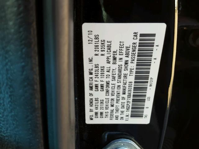 1HGCP2F7XBA060908 - 2011 HONDA ACCORD EX BLACK photo 10