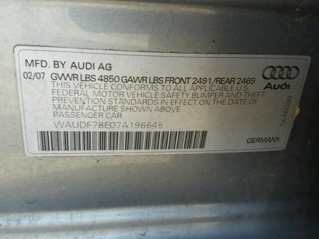 WAUDF78E07A196645 - 2007 AUDI A4 2.0T QU GRAY photo 10