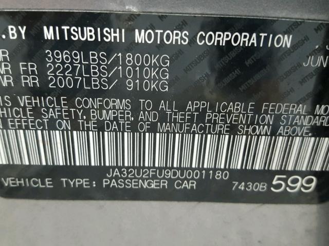 JA32U2FU9DU001180 - 2013 MITSUBISHI LANCER ES/ SILVER photo 10