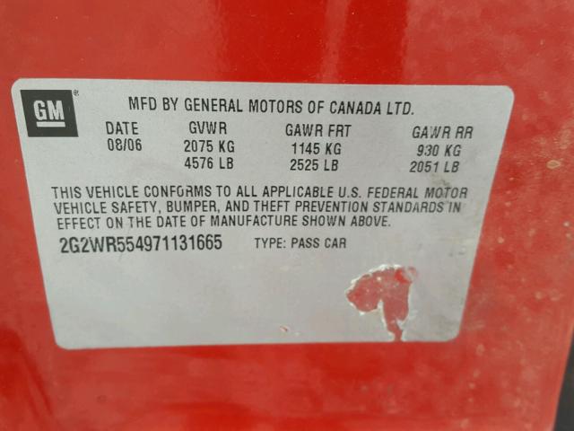 2G2WR554971131665 - 2007 PONTIAC GRAND PRIX RED photo 10