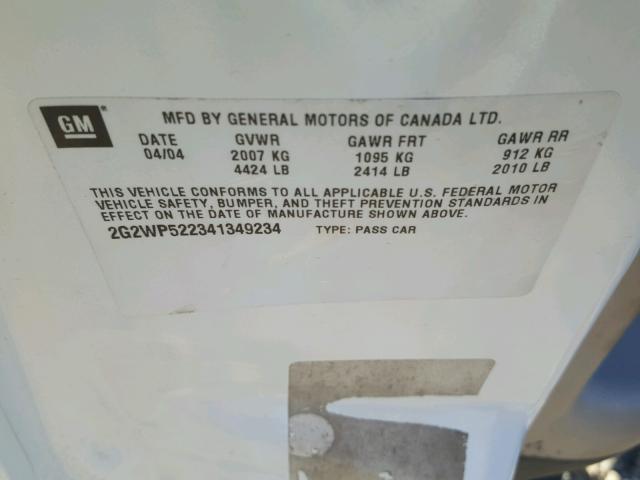 2G2WP522341349234 - 2004 PONTIAC GRAND PRIX თეთრი ფოტო 10