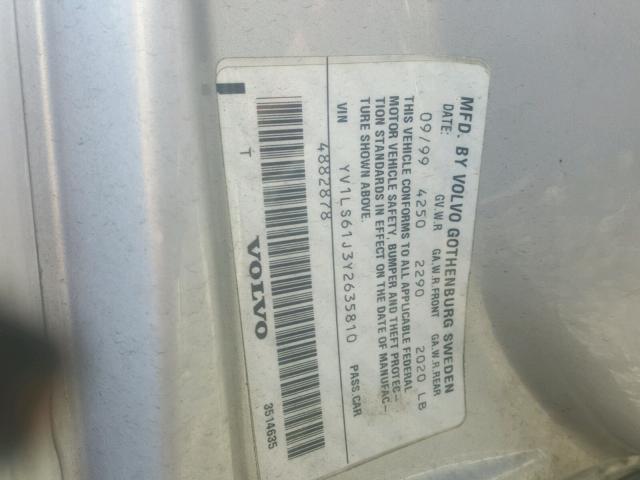 YV1LS61J3Y2635810 - 2000 VOLVO S70 BASE SILVER photo 10