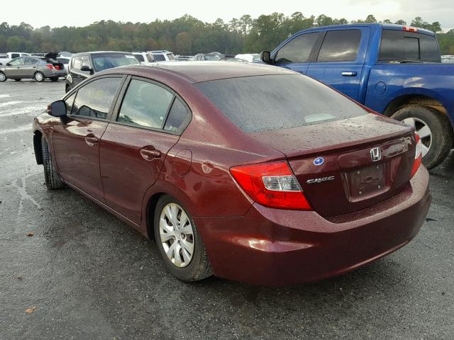 19XFB2F51CE032101 - 2012 HONDA CIVIC LX BURGUNDY photo 3