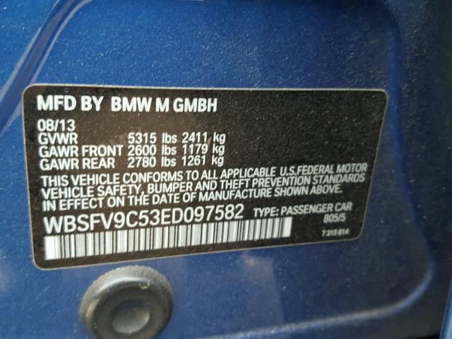 WBSFV9C53ED097582 - 2014 BMW M5 BLUE photo 10