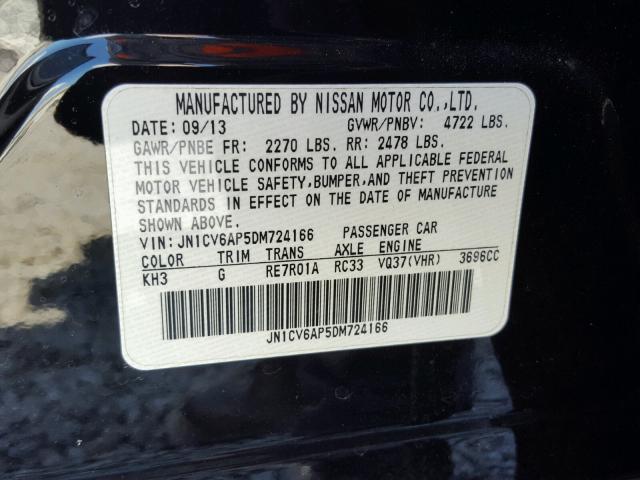 JN1CV6AP5DM724166 - 2013 INFINITI G37 BASE BLACK photo 10