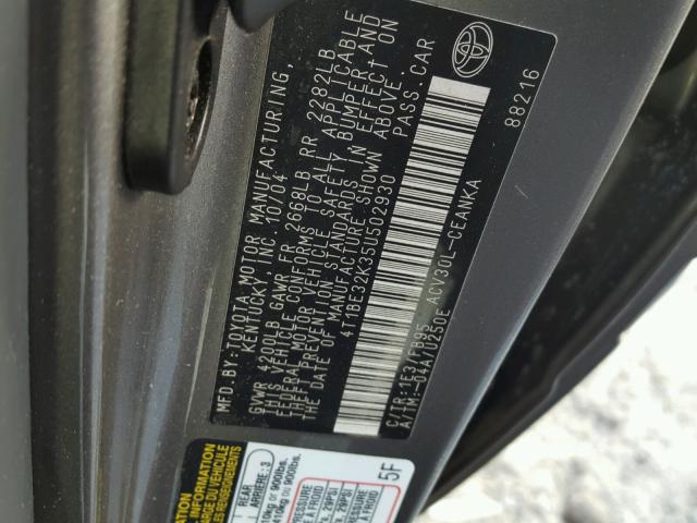 4T1BE32K35U502930 - 2005 TOYOTA CAMRY LE GRAY photo 10