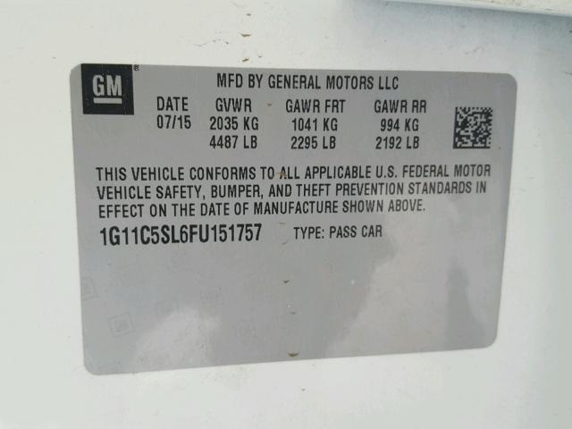 1G11C5SL6FU151757 - 2015 CHEVROLET MALIBU 1LT WHITE photo 10