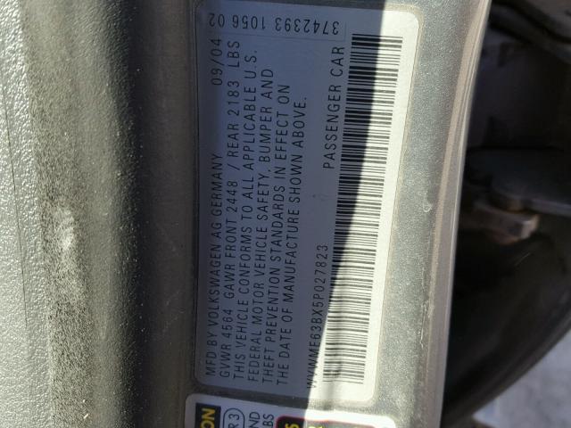 WVWME63BX5P027823 - 2005 VOLKSWAGEN PASSAT GL GRAY photo 10