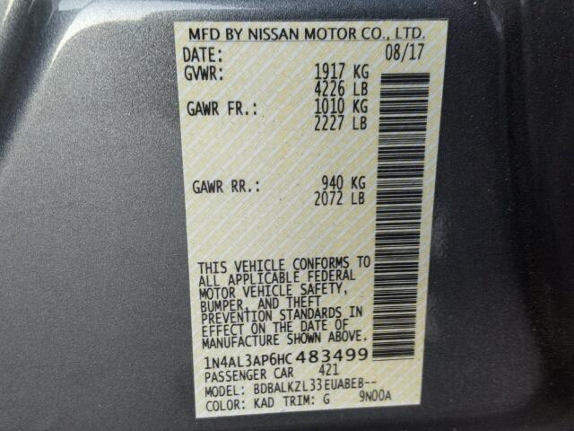 1N4AL3AP6HC483499 - 2017 NISSAN ALTIMA 2.5 GRAY photo 10