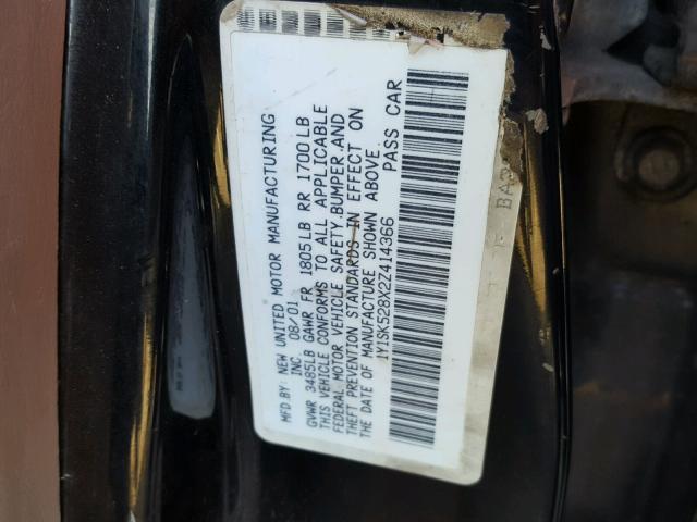 1Y1SK528X2Z414366 - 2002 CHEVROLET GEO PRIZM 黑色 照片 10