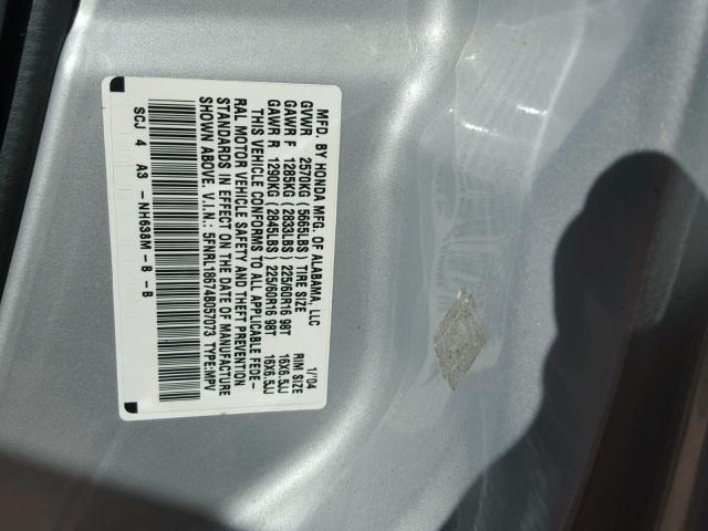 5FNRL18674B057073 - 2004 HONDA ODYSSEY EX SILVER photo 10