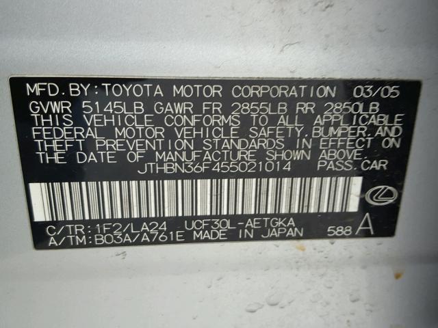 JTHBN36F455021014 - 2005 LEXUS LS 430 GRAY photo 10