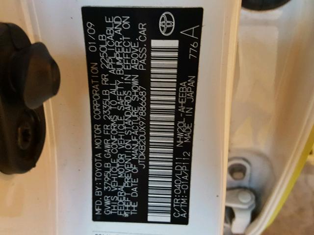 JTDKB20UX97886687 - 2009 TOYOTA PRIUS YELLOW photo 10