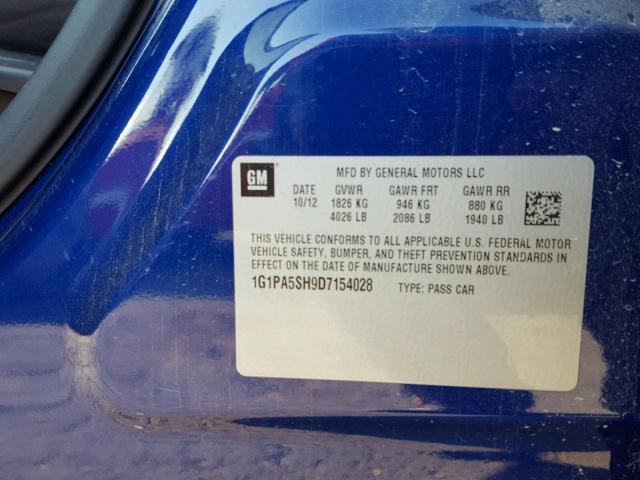 1G1PA5SH9D7154028 - 2013 CHEVROLET CRUZE LS BLUE photo 10