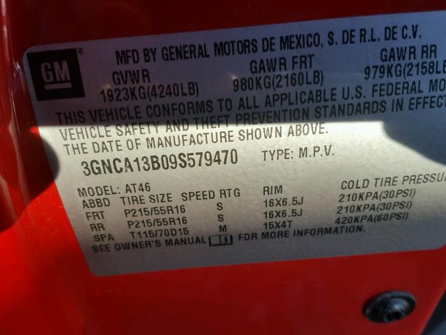 3GNCA13B09S579470 - 2009 CHEVROLET HHR LS Rojo foto 10