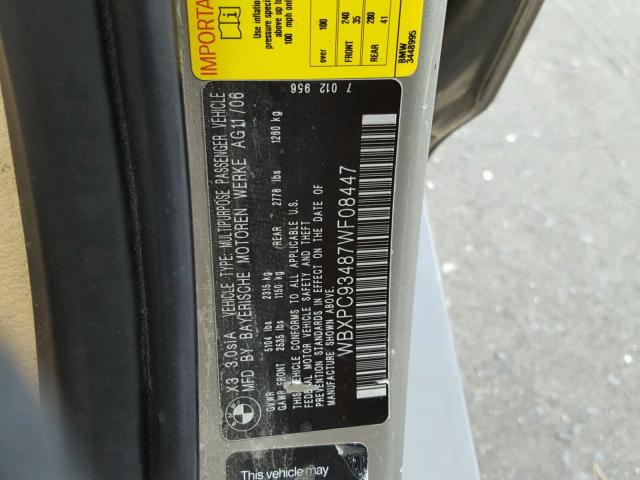 WBXPC93487WF08447 - 2007 BMW X3 3.0SI TAN photo 10