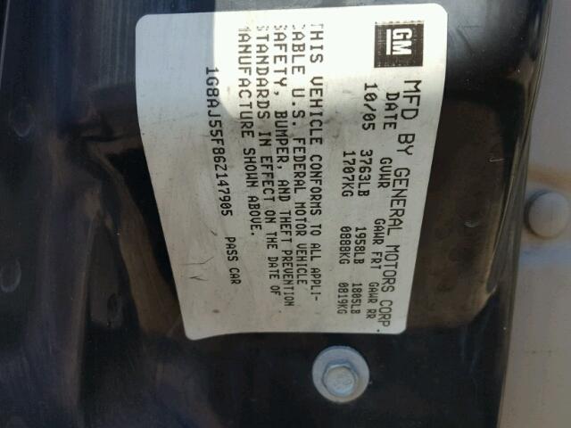 1G8AJ55F86Z147905 - 2006 SATURN ION LEVEL GOLD photo 10