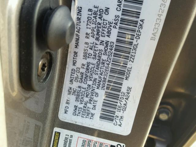 1NXBR32E64Z252483 - 2004 TOYOTA COROLLA CE GRAY photo 10