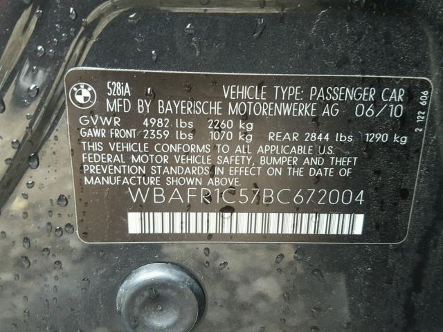 WBAFR1C57BC672004 - 2011 BMW 528 I BLACK photo 10