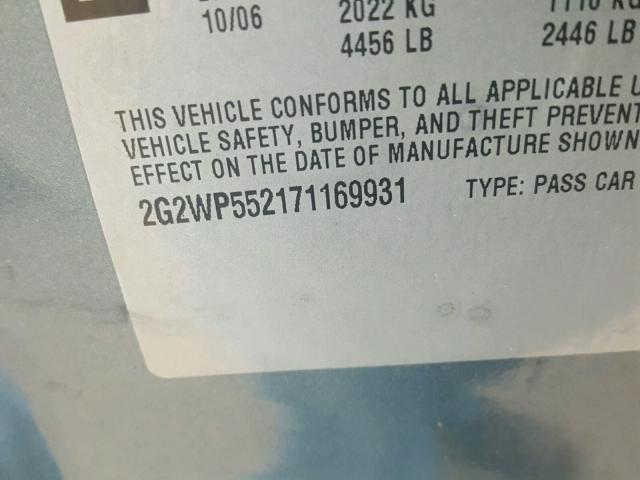 2G2WP552171169931 - 2007 PONTIAC GRAND PRIX ლურჯი ფოტო 10