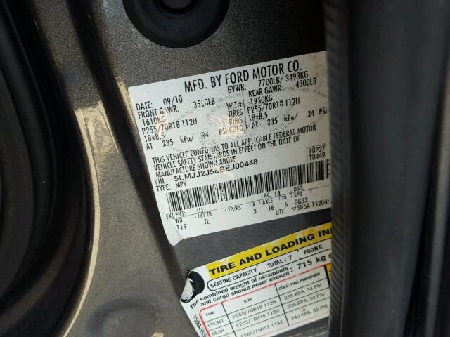 5LMJJ2J58BEJ00448 - 2011 LINCOLN NAVIGATOR 灰色 照片 10