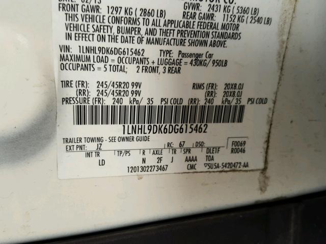 1LNHL9DK6DG615462 - 2013 LINCOLN MKS WHITE photo 10