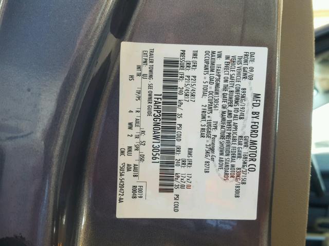 1FAHP3GN0AW130561 - 2010 FORD FOCUS SES GRAY photo 10