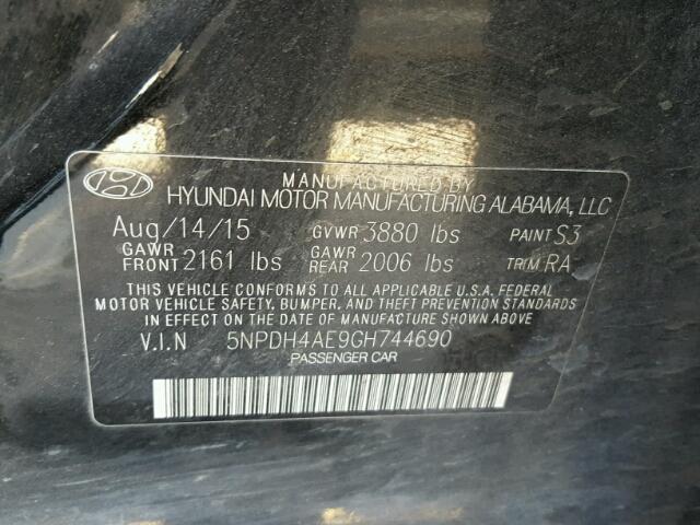 5NPDH4AE9GH744690 - 2016 HYUNDAI ELANTRA SE BLACK photo 10