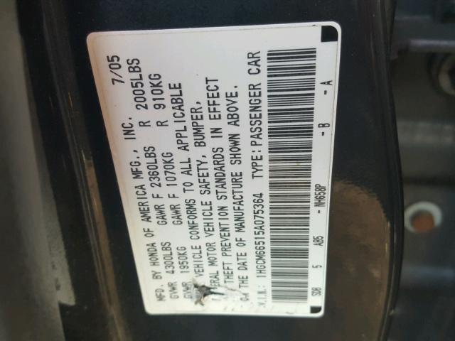 1HGCM66515A075364 - 2005 HONDA ACCORD EX GRAY photo 10