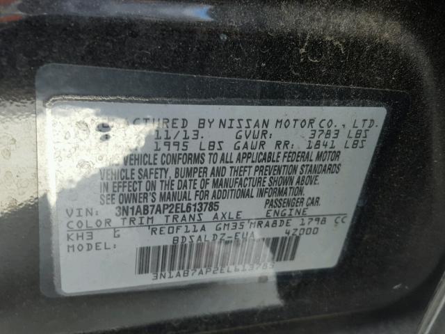 3N1AB7AP2EL613785 - 2014 NISSAN SENTRA S BLACK photo 10