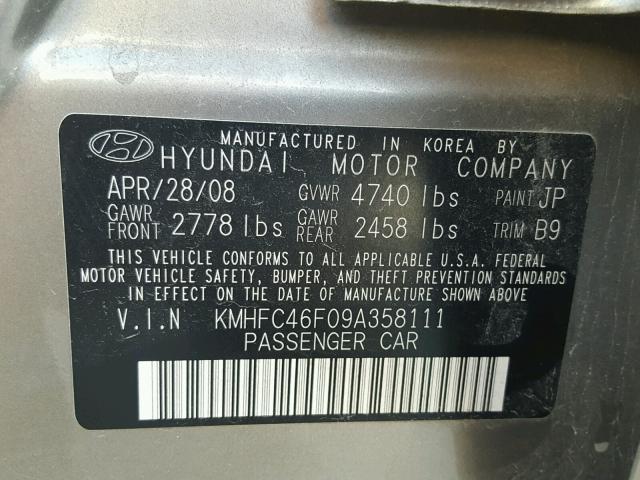 KMHFC46F09A358111 - 2009 HYUNDAI AZERA SE SILVER photo 10