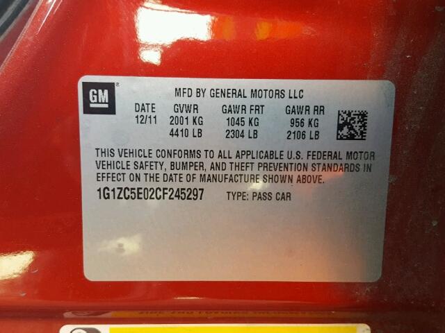 1G1ZC5E02CF245297 - 2012 CHEVROLET MALIBU 1LT RED photo 10