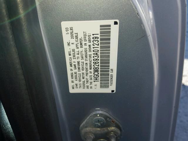 1HGCM82693A012391 - 2003 HONDA ACCORD EX SILVER photo 10