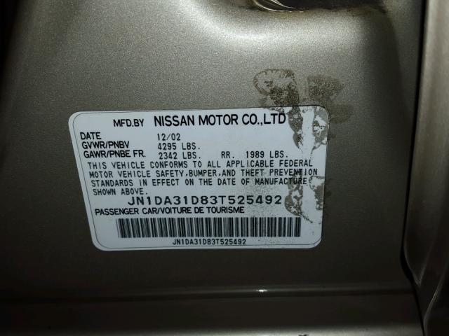 JN1DA31D83T525492 - 2003 NISSAN MAXIMA GLE GOLD photo 10