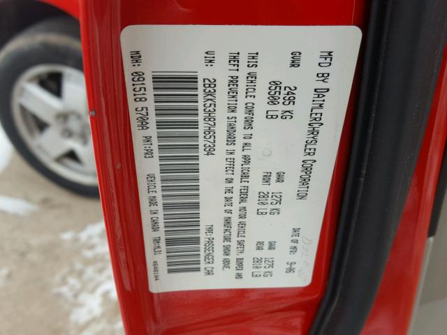 2B3KK53H87H657394 - 2007 DODGE CHARGER R/ RED photo 10