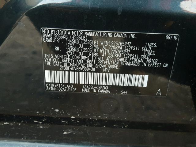 2T3DF4DV6BW089438 - 2011 TOYOTA RAV4 LIMIT GREEN photo 10